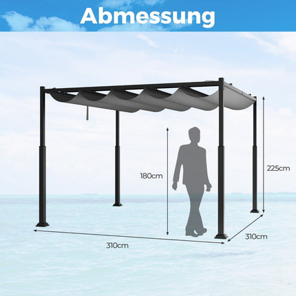 3.1 x 3.1 m Pergola with Sliding Roof Waterproof Gazebo Winterproof Garden Gazebo Grey