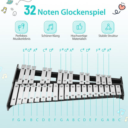 32-Noten Xylophon-Set mit verstellbarem Ständer und Tasche