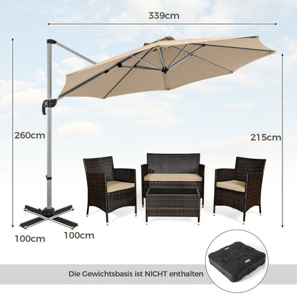 Ø 330 cm Sonnenschirm mit Kurbel &amp; UPF 50+ &amp; 360° Drehbar Ampelschirm Gartenschirm Beige