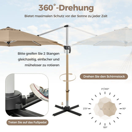 Ø 330 cm Sonnenschirm mit Kurbel &amp; UPF 50+ &amp; 360° Drehbar Ampelschirm Gartenschirm Beige
