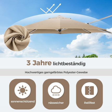 Ø 330 cm Sonnenschirm mit Kurbel &amp; UPF 50+ &amp; 360° Drehbar Ampelschirm Gartenschirm Beige