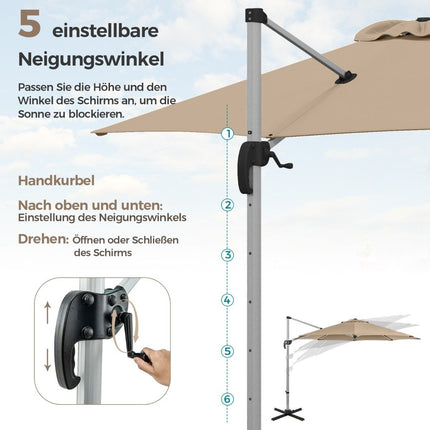 Ø 330 cm Sonnenschirm mit Kurbel &amp; UPF 50+ &amp; 360° Drehbar Ampelschirm Gartenschirm Beige
