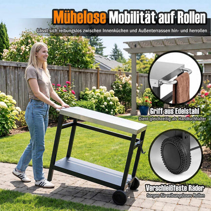 34" x 20" Double-Shelf Grill Table with Steel Top