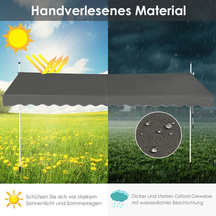 350cm Breite Klemmmarkise ohne Bohren | UV-beständige Balkonmarkise | Höhenverstellbare Markise | Grau