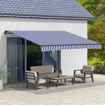 Blau-weißes Wandvordach aus Aluminium, 3,5 x 3 m Sonnenschutz
