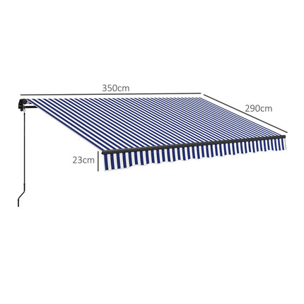 Blau-weißes Wandvordach aus Aluminium, 3,5 x 3 m Sonnenschutz
