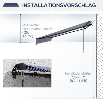 Blau-weißes Wandvordach aus Aluminium, 3,5 x 3 m Sonnenschutz