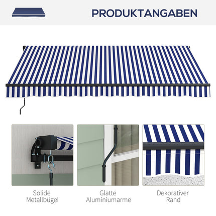 Blau-weißes Wandvordach aus Aluminium, 3,5 x 3 m Sonnenschutz