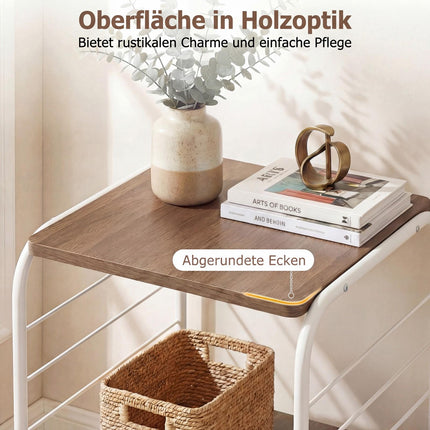 360° drehbares 4-stöckiges Bücherregal mit Metallrahmen, Weiß/Natur