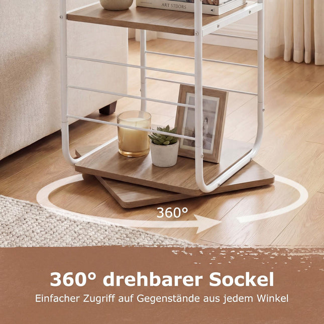 360° drehbares 4-stöckiges Bücherregal mit Metallrahmen, Weiß/Natur