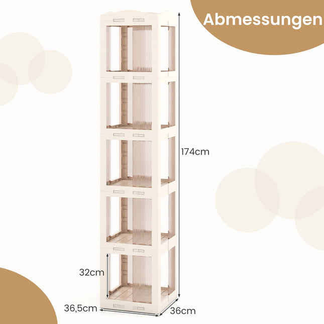 360° drehbares Bücherregal, faltbar, transparent, 174 cm