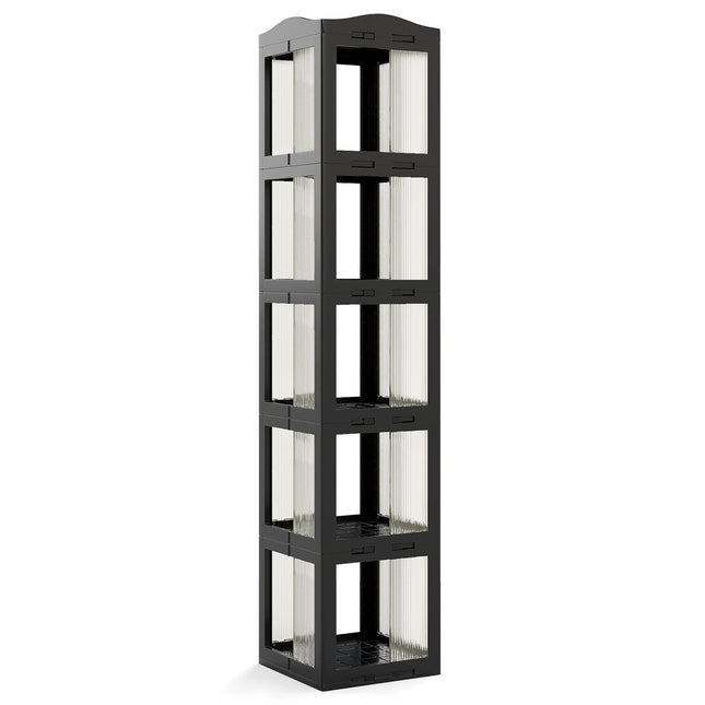 360° drehbares Bücherregal, faltbar, transparent, schwarz, 174 cm