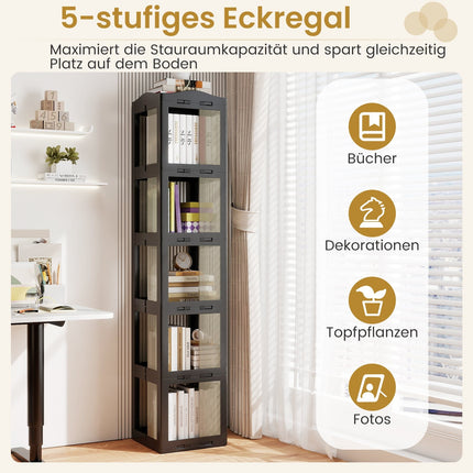 360 Rotating Bookshelf, Foldable, Transparent, Black, 174 cm