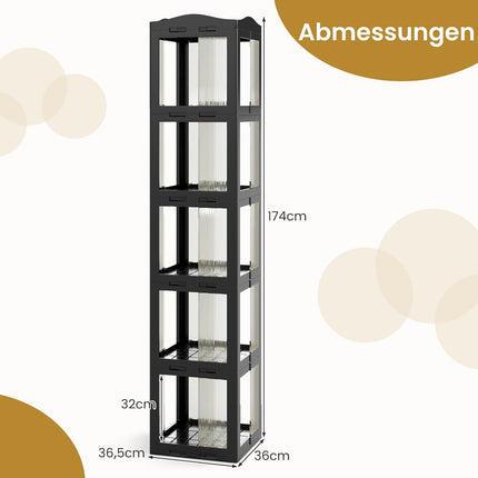 360 Rotating Bookshelf, Foldable, Transparent, Black, 174 cm