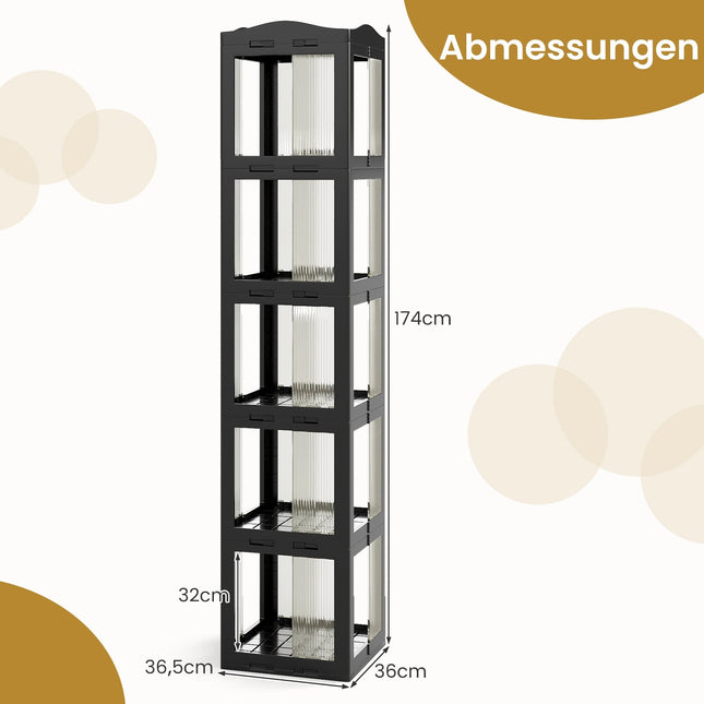 360° drehbares Bücherregal, faltbar, transparent, schwarz, 174 cm