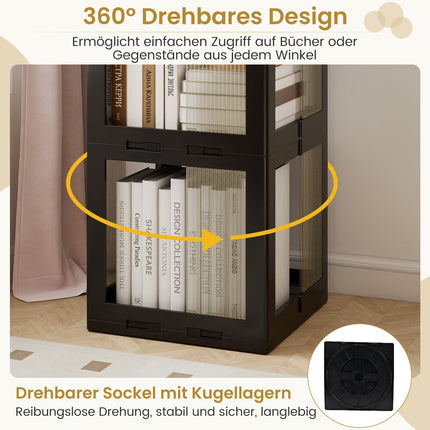 360 Rotating Bookshelf, Foldable, Transparent, Black, 174 cm