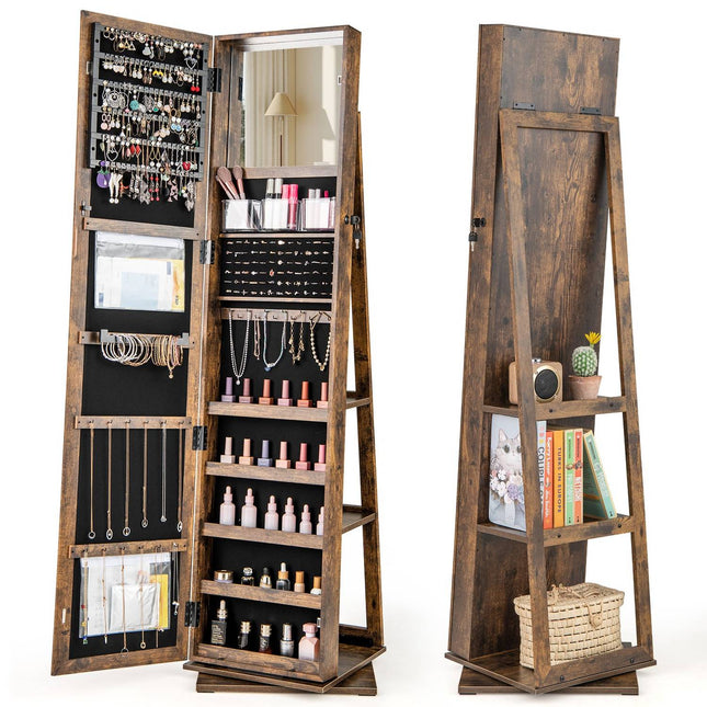 360° Rotating Jewelry Armoire with Full-Length Mirror