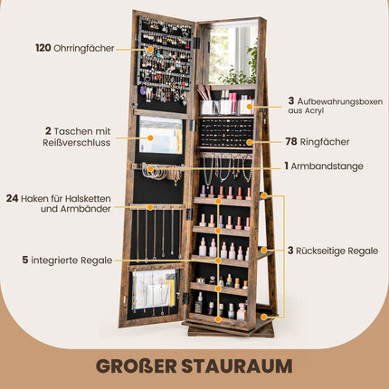 360° drehbarer Schmuckschrank mit Ganzkörperspiegel