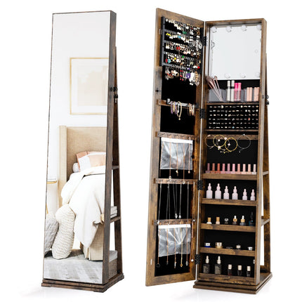 360 Rotating Jewelry Armoire with Mirror & Shelves
