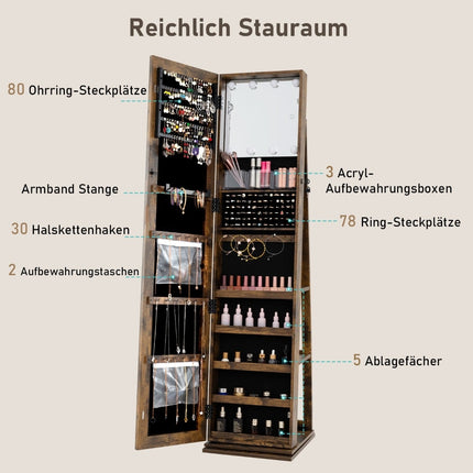 360 Rotating Jewelry Armoire with Mirror & Shelves