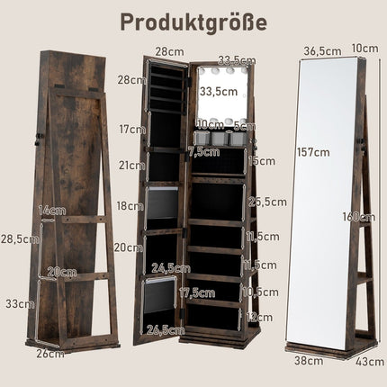 360 Rotating Jewelry Armoire with Mirror & Shelves