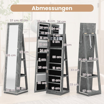 360 Rotating Jewelry Cabinet with Full-Length Mirror