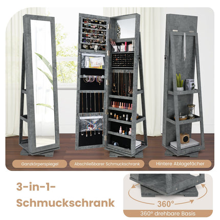 360 Rotating Jewelry Cabinet with Full-Length Mirror