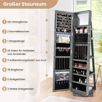 360 Rotating Jewelry Cabinet with Full-Length Mirror