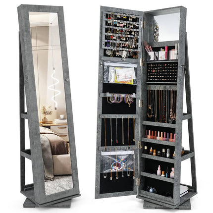 360 Rotating Jewelry Cabinet with Full-Length Mirror