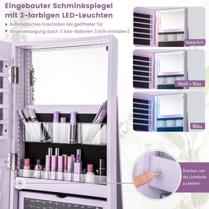 360° drehbarer Schmuckschrank mit LED-Beleuchtung, Spiegel, abschließbar