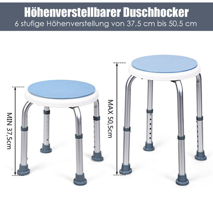 360° Rotating Shower Stool, Adjustable Height, Blue