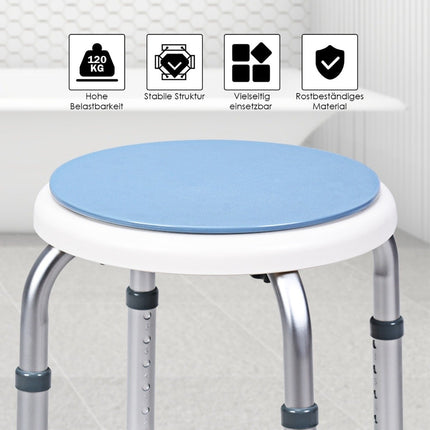 360° Rotating Shower Stool, Adjustable Height, Blue