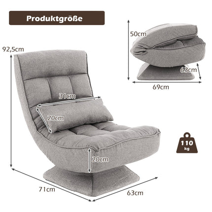 360 Swivel Floor Chair with Adjustable Backrest, Grey