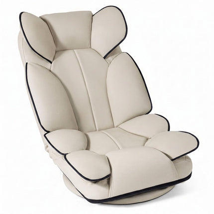 360° draaibare gamingstoel, verstelbare rugleuning, beige PU-leer