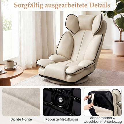 360° draaibare gamingstoel, verstelbare rugleuning, beige PU-leer