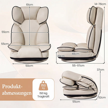 360° draaibare gamingstoel, verstelbare rugleuning, beige PU-leer