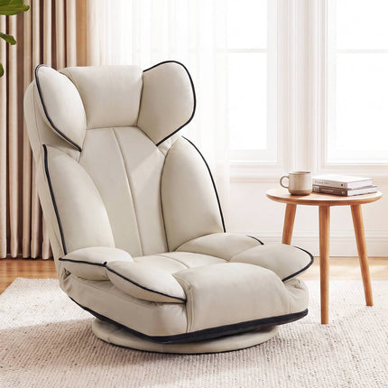360° draaibare gamingstoel, verstelbare rugleuning, beige PU-leer
