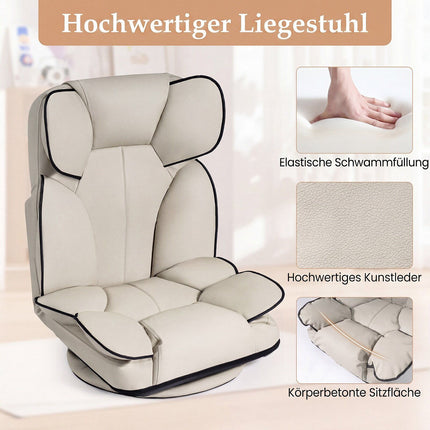 360° draaibare gamingstoel, verstelbare rugleuning, beige PU-leer
