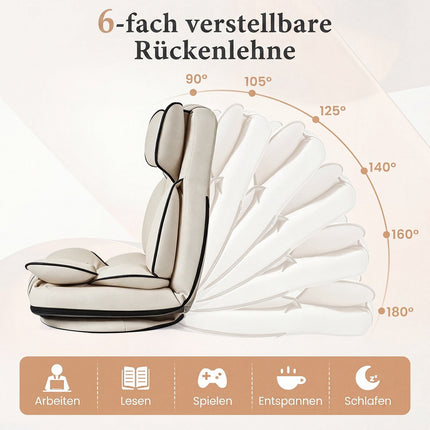 360° draaibare gamingstoel, verstelbare rugleuning, beige PU-leer