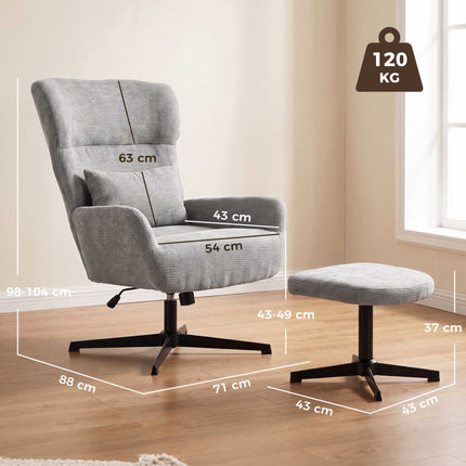 360 Swivel Lounge Chair with Ottoman, Adjustable Height, Cream
