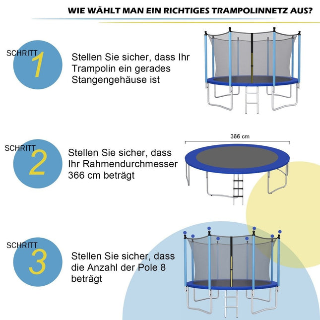 Ø366 cm Trampolin-Sicherheitsnetz für Gartentrampoline innen schwarz