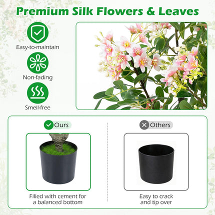 36" Artificial Impatiens Trees with Silk Flowers, Pink, Set of 2