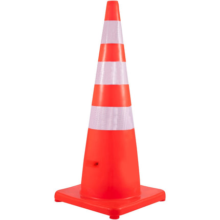 36-Inch Traffic Cones, 6-Pack, PVC, Reflective, Weighted Base