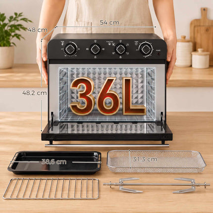 36L Air Fryer Oven with Rotisserie, 1800W, Black