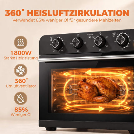 36L Air Fryer Oven with Rotisserie, 1800W, Black