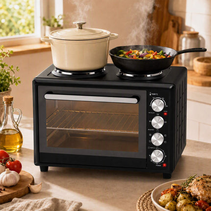 36L Mini Oven with Dual Hotplates, Rotisserie, 230C
