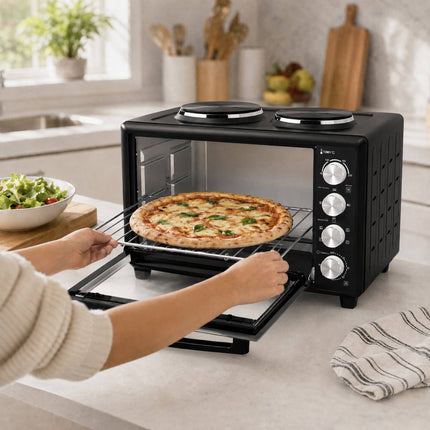36L Mini Oven with Dual Hotplates, Rotisserie, 230C