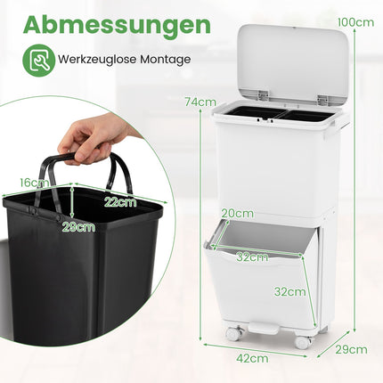 36L Mülleimer mit 2 herausnehmbaren Behältern und Pedal