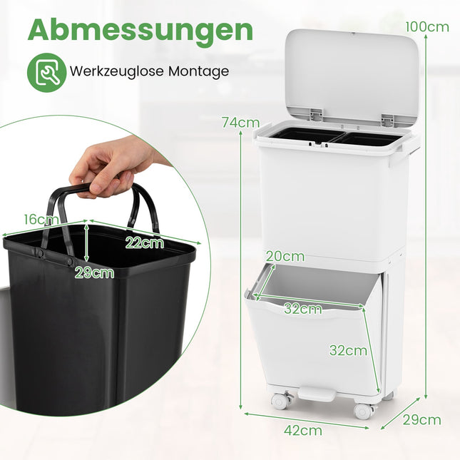 36L Mülleimer mit 2 herausnehmbaren Behältern und Pedal