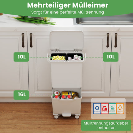 36L Mülleimer mit 2 herausnehmbaren Behältern und Pedal